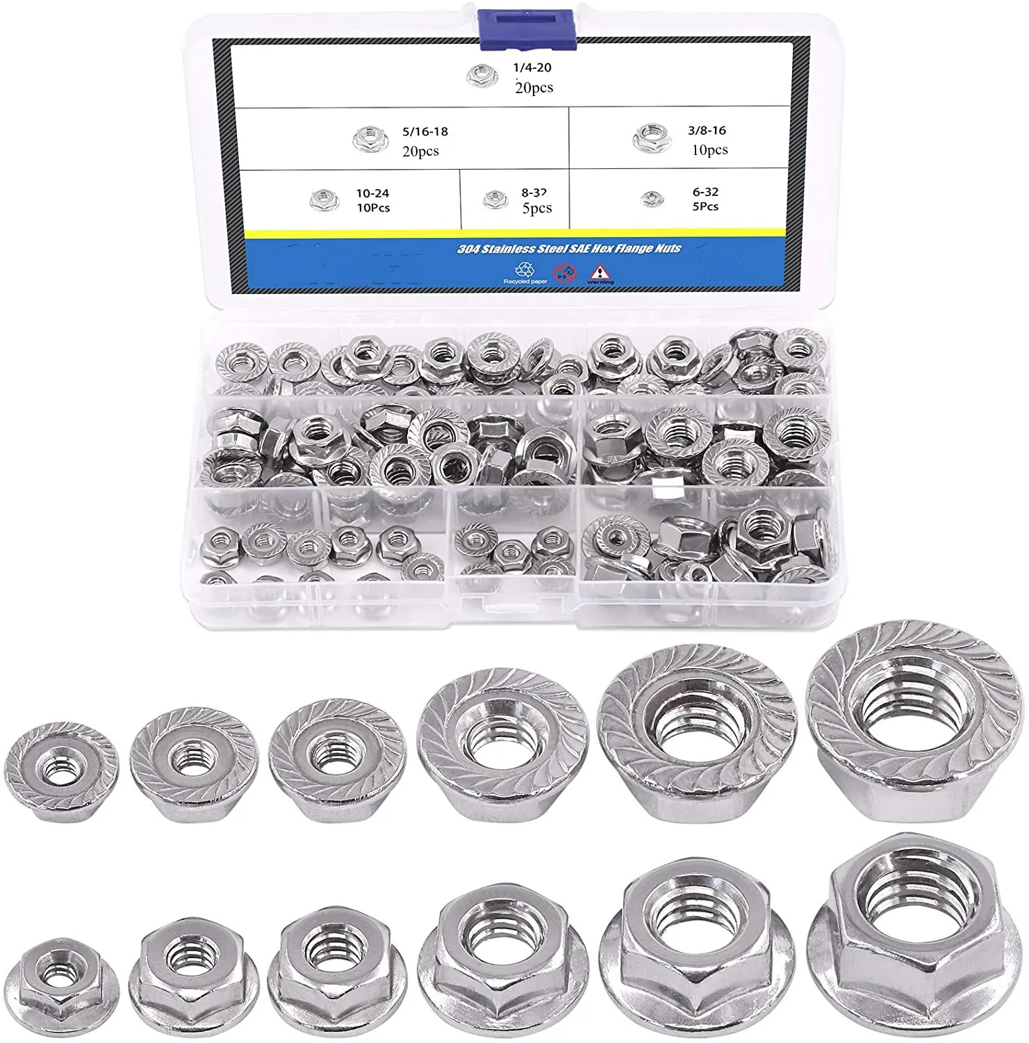 304 Stainless Steel 1/4-20 5/16-18 3/8-16 10-24 8-32 6-32 Serrated Flange Hex Lock Nuts Assortment Set
304 Stainless Steel 1/4-20 5/16-18 3/8-16 10-24 8-32 6-32 Serrated Flange Hex Lock Nuts Assortment Set