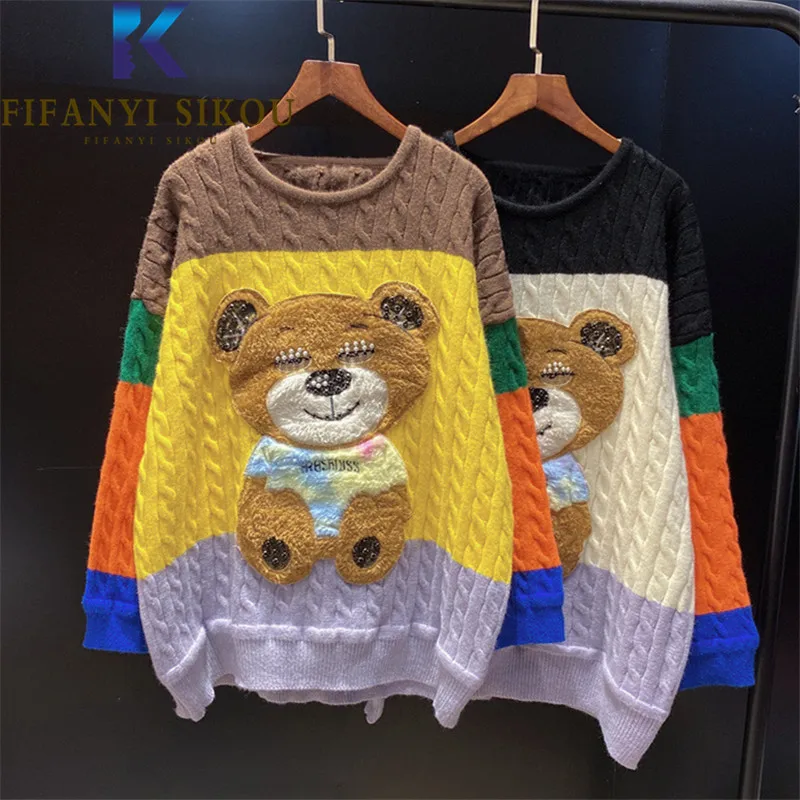 Cartoon Embroidery Knitted Sweater Women O-Neck Long Sleeve Pullover Female Autumn Winter Loose Tops Patchwork Fashion Sweaters
Cartoon Embroidery Knitted Sweater Women O-Neck Long Sleeve Pullover Female Autumn Winter Loose Tops Patchwork Fashion Sweaters