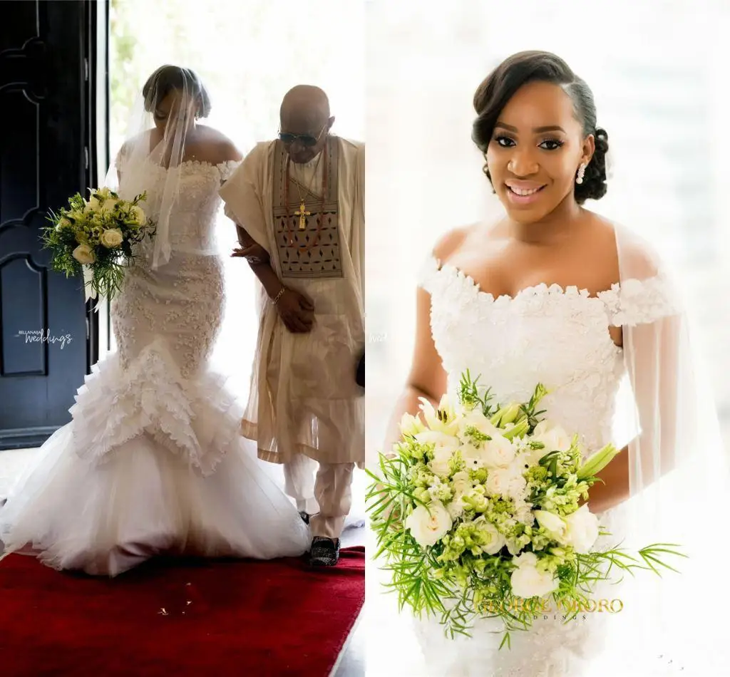 Vintage Off Shoulder Lace Appliqued Mermaid Wedding Dress Luxury African 3D Flowers Plus Bridal Gow With Sweep Train
Vintage Off Shoulder Lace Appliqued Mermaid Wedding Dress Luxury African 3D Flowers Plus Bridal Gow With Sweep Train