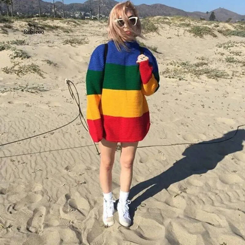 Oversized Striped Pullovers For Women'S Spring Autumn O-Neck Loose Long Sweaters Streetwear Warm Outerwear
Oversized Striped Pullovers For Women'S Spring Autumn O-Neck Loose Long Sweaters Streetwear Warm Outerwear