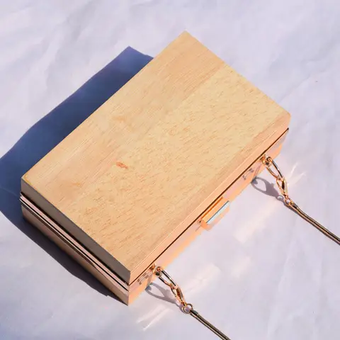 Bolso de hombro vintage con clip de madera para mujer, bandolera de diseñador con cadenas, de lujo, para noche, para fiesta