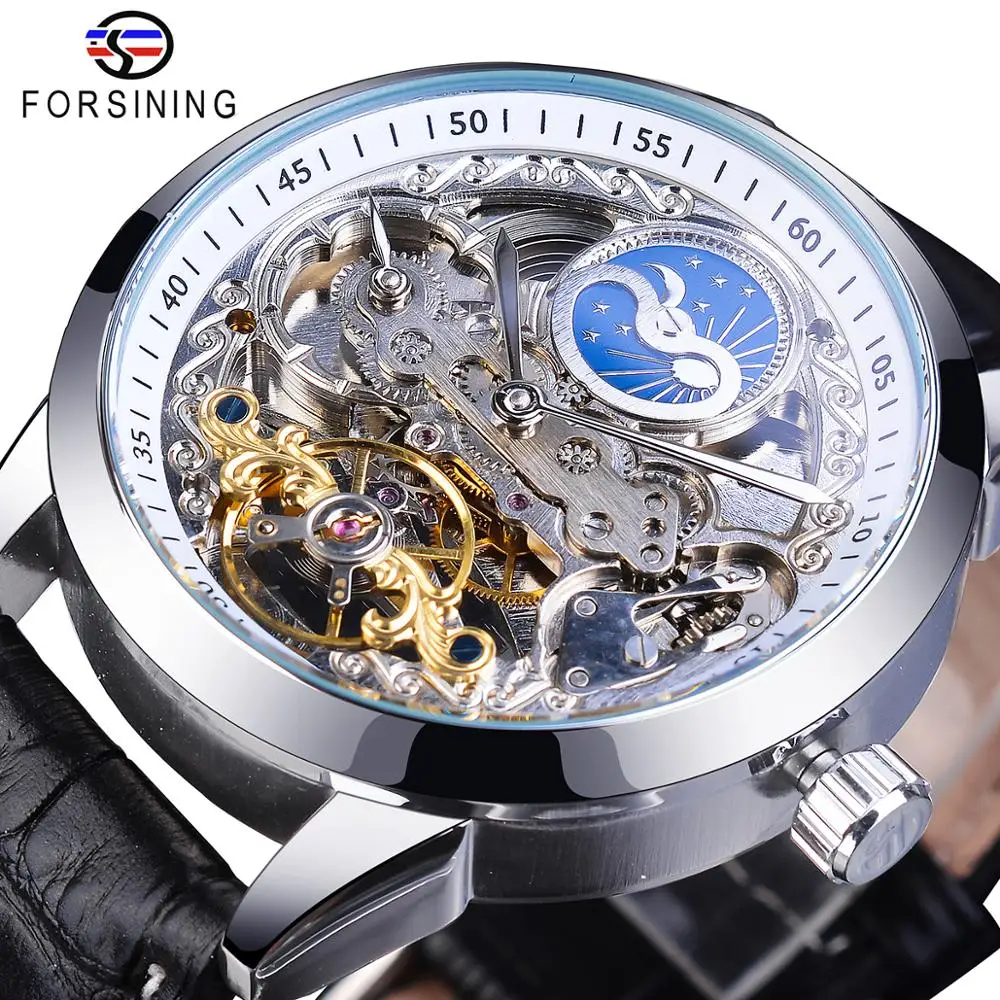 Forsining модные автоматические механические мужские часы с кожаным ремешком Moon Phase Tourbillon водонепроницаемые деловые наручные часы
Forsining модные автоматические механические мужские часы с кожаным ремешком Moon Phase Tourbillon водонепроницаемые деловые наручные часы