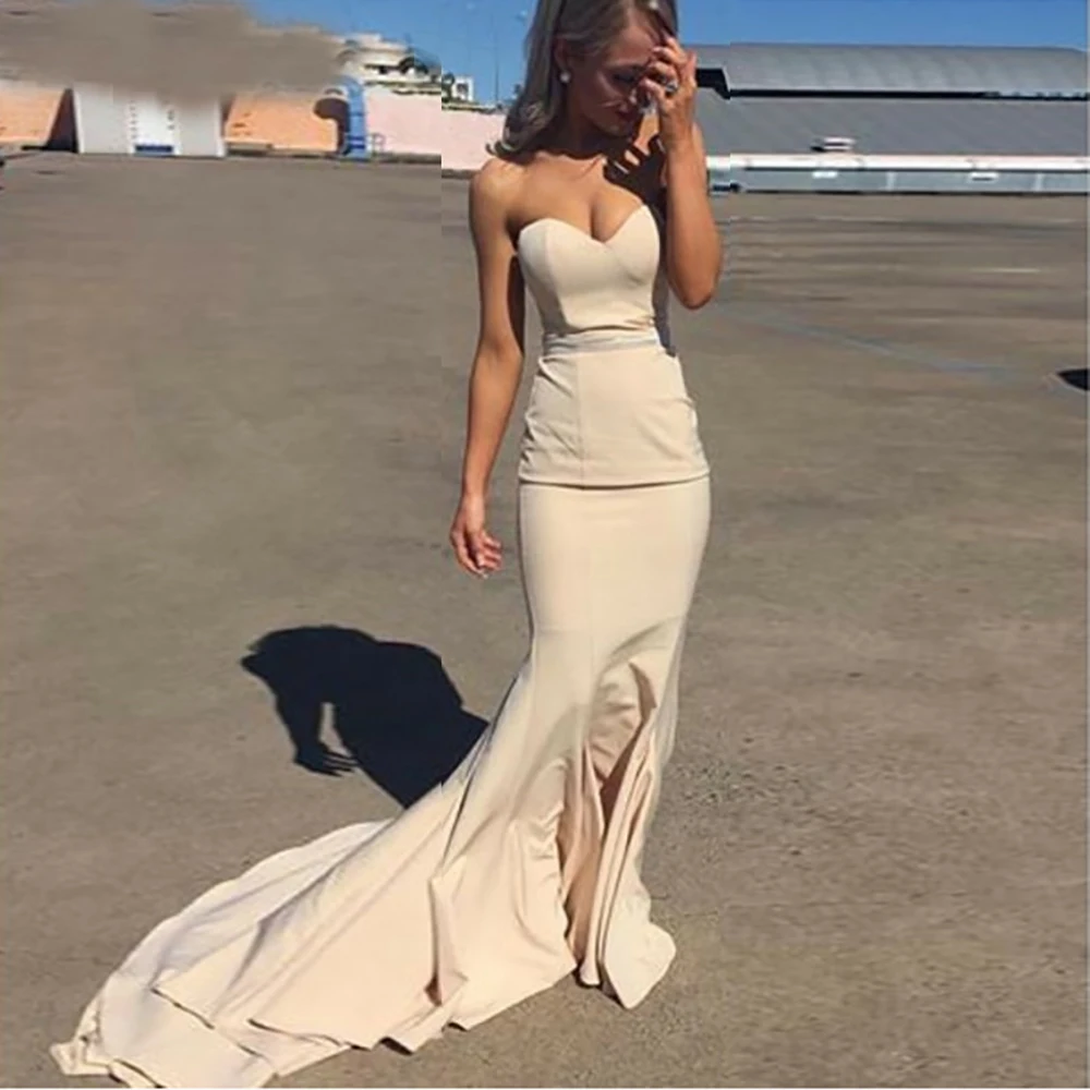 Gown Sweetheart Sweep Train Ivory Elastic Satin Prom Dress Simple Mermaid Prom Long Elegant Dresses Evening
Gown Sweetheart Sweep Train Ivory Elastic Satin Prom Dress Simple Mermaid Prom Long Elegant Dresses Evening