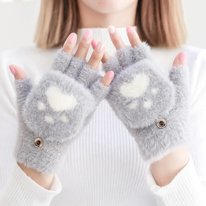 Winter Warm Soft Rabbit Fur Knit Mittens Women Flip Half finger Plush Thick Cute Cartoon Cat Claw Touch screen Driving Gloves I1
Winter Warm Soft Rabbit Fur Knit Mittens Women Flip Half finger Plush Thick Cute Cartoon Cat Claw Touch screen Driving Gloves I1