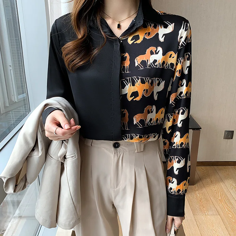 Women's Satin Button Down Shirt, Long Sleeve, Asymmetrical Top, Vertical Color Matching, Professional, Elegant Blouse, Spring
Women's Satin Button Down Shirt, Long Sleeve, Asymmetrical Top, Vertical Color Matching, Professional, Elegant Blouse, Spring
