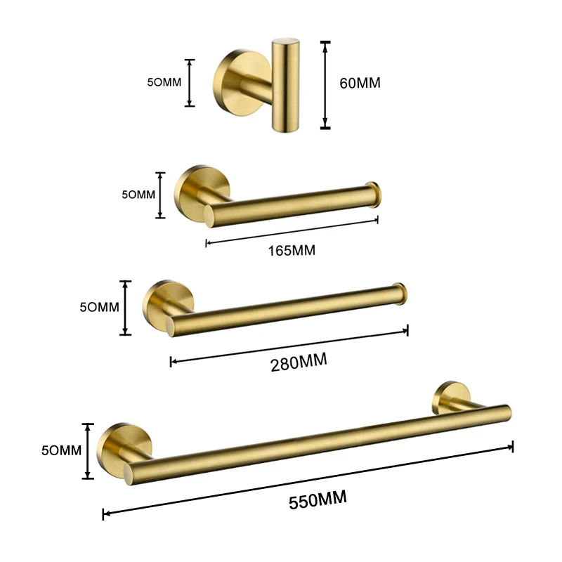 Brushed Gold Wall Mounted Hand Towel Bar 304 Stainless Steel Round Toilet Paper Holder Robe Towel Hooks Bathroom Accessories Kit
Brushed Gold Wall Mounted Hand Towel Bar 304 Stainless Steel Round Toilet Paper Holder Robe Towel Hooks Bathroom Accessories Kit