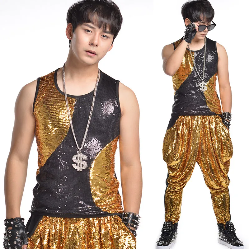 New Gold Costume Vest+Pant 2PCS Suit GD Dance Wear DS Bar Punk Style Clothing Haren Pants DJ Costume GoGo Dancers Costume BL2105
New Gold Costume Vest+Pant 2PCS Suit GD Dance Wear DS Bar Punk Style Clothing Haren Pants DJ Costume GoGo Dancers Costume BL2105