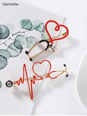 Broche de médecine médicale, épingle de stéthoscope d'électrocardiogramme en forme de cœur, épingle de sac à dos d'infirmière, bijoux de revers