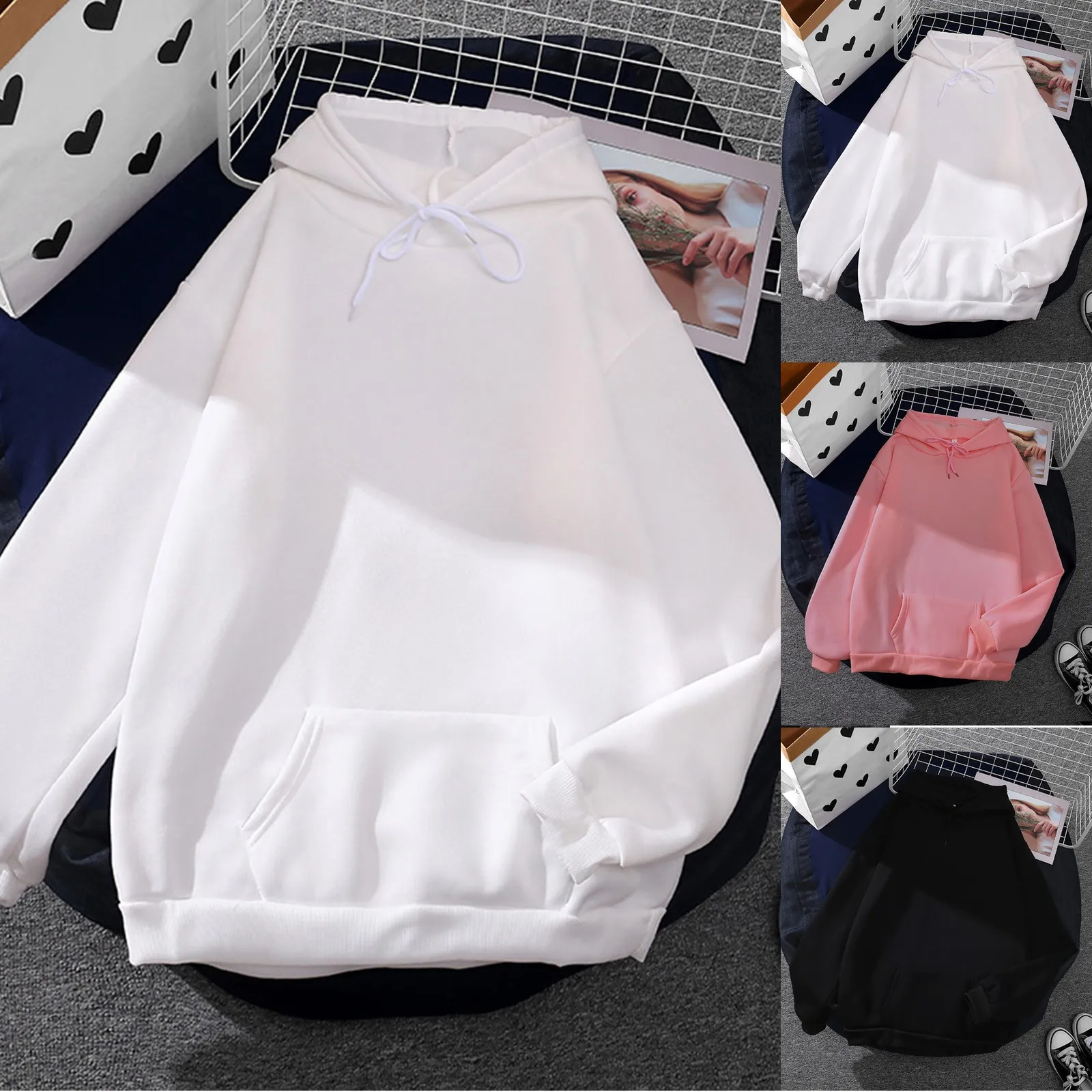 Hoodies Woman Solid Sweatshirts 2021 Autumn Winter Casual Long Sleeve Tops Loose Hooded Clothes With Pocket Ladies Pullover
Hoodies Woman Solid Sweatshirts 2021 Autumn Winter Casual Long Sleeve Tops Loose Hooded Clothes With Pocket Ladies Pullover