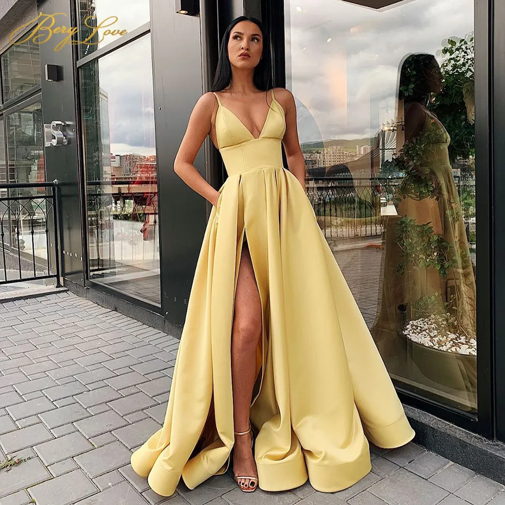 Sexy V Neck Satin Evening Dresses Spaghetti Strap Side Slit Prom High Waist Gowns Party Robe de soiree
Sexy V Neck Satin Evening Dresses Spaghetti Strap Side Slit Prom High Waist Gowns Party Robe de soiree