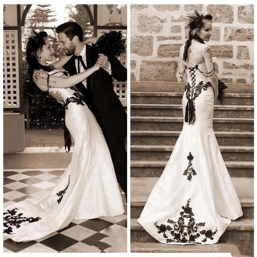 Fashion Gothic Mermaid Wedding Dresses Vestido De Noiva Sexy Black Applique Beaded Court Train Formal Bride Dresses
Fashion Gothic Mermaid Wedding Dresses Vestido De Noiva Sexy Black Applique Beaded Court Train Formal Bride Dresses