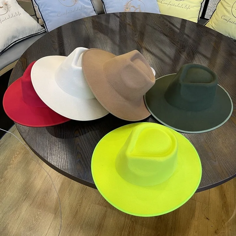 VRIGINER NEW Women Winter Hat Fedoras Big Wide Brim Panama Classic Jazz Men Caps Cowboy Cowgirl Solid Artificial Wool Felt Hat
VRIGINER NEW Women Winter Hat Fedoras Big Wide Brim Panama Classic Jazz Men Caps Cowboy Cowgirl Solid Artificial Wool Felt Hat