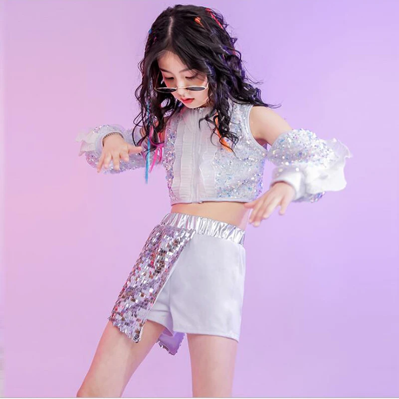 Kids Sequin Hip Hop Clothing Costume Off Shoulder Crop Top Long Sleeve Shirt Shorts for Girls Jazz Dance Outfits Clothes Wear
Kids Sequin Hip Hop Clothing Costume Off Shoulder Crop Top Long Sleeve Shirt Shorts for Girls Jazz Dance Outfits Clothes Wear
