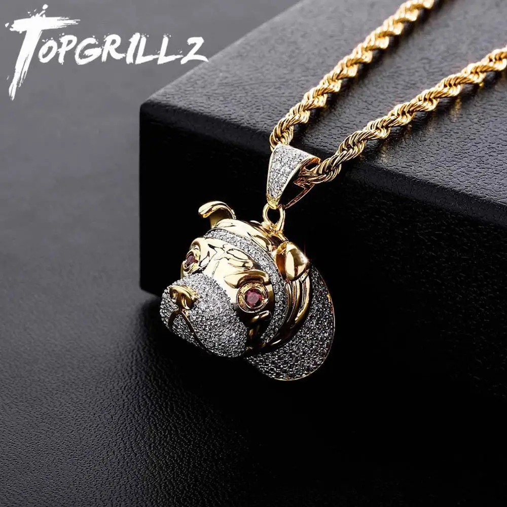 TOPGRILLZ Hip Hop Dog Head Necklace Pendant Charm For Men Women Gold Silver Color Cubic Zircon Jewelry Gifts
TOPGRILLZ Hip Hop Dog Head Necklace Pendant Charm For Men Women Gold Silver Color Cubic Zircon Jewelry Gifts