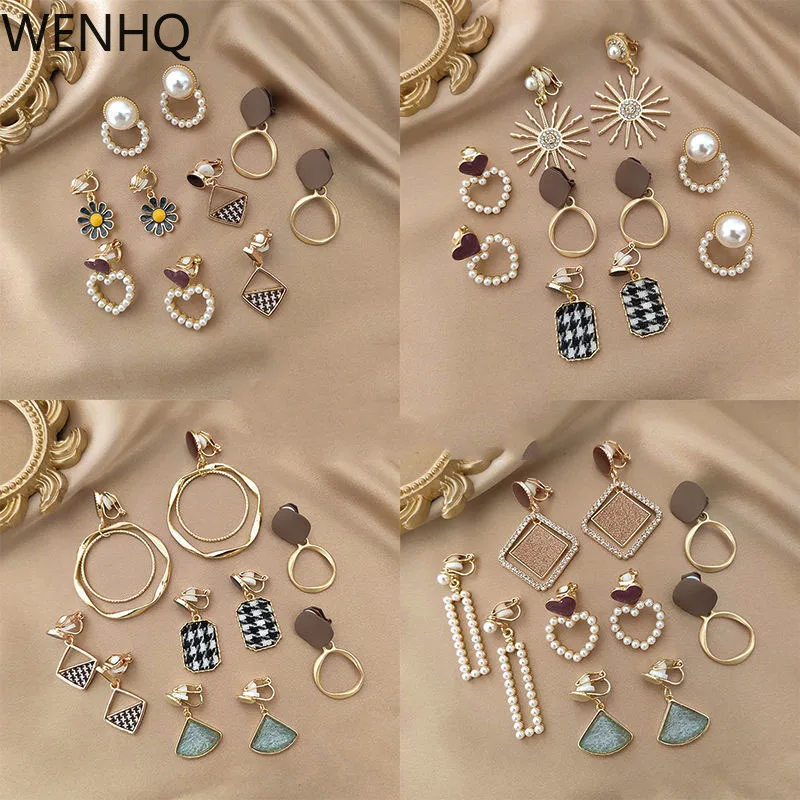 WENHQ 5 Pairs/Set Korean Style Clip on Earrings for Women Gold Color Cuff Earring No Pierced Ear Clip Fashion Jewelry Accessory
WENHQ 5 Pairs/Set Korean Style Clip on Earrings for Women Gold Color Cuff Earring No Pierced Ear Clip Fashion Jewelry Accessory