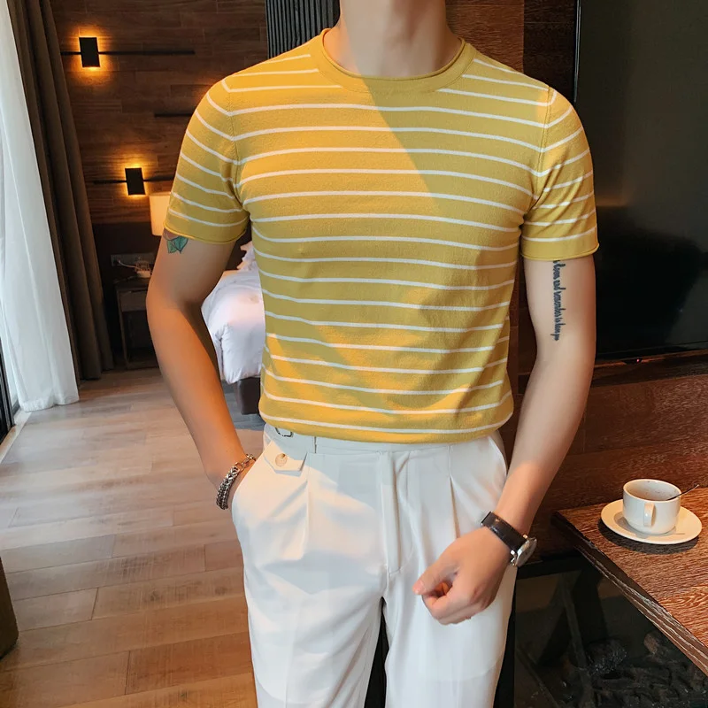 New 2022 Summer Fashion Men T-shirt Knitted Short Sleeves Tops Sweater Men's Casual Striped Pullover T Shirt Slim Fit Tees B5
New 2022 Summer Fashion Men T-shirt Knitted Short Sleeves Tops Sweater Men's Casual Striped Pullover T Shirt Slim Fit Tees B5