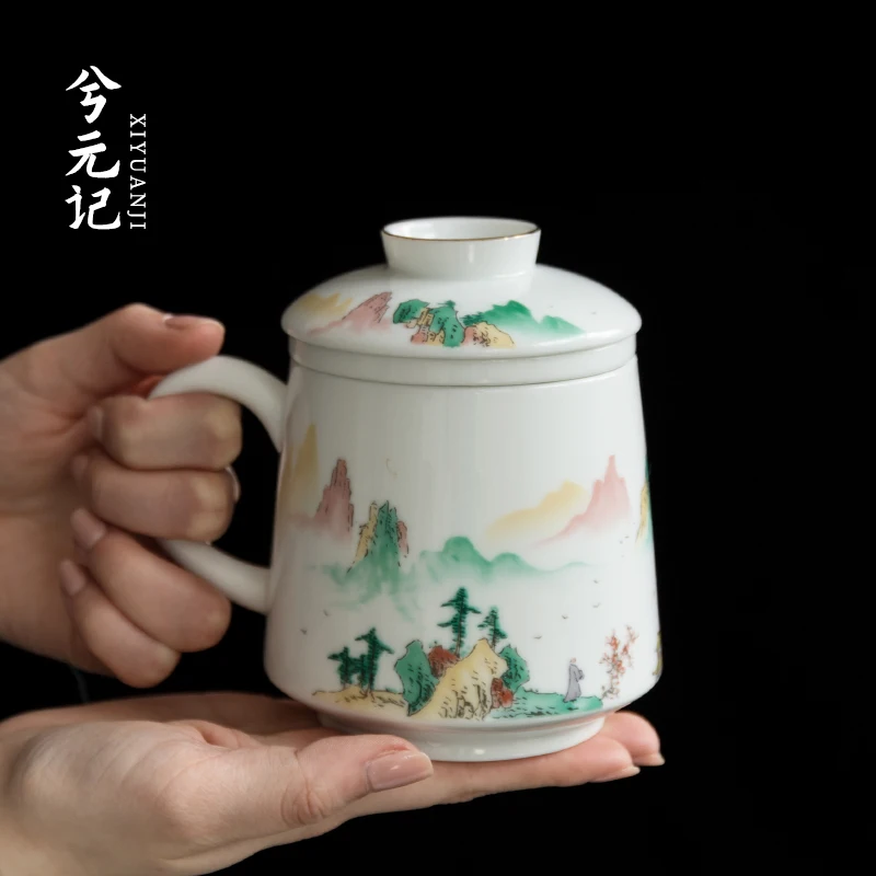 |Huai hand-painted ceramic filter tea cup home office with cover large white porcelain cup white porcelain tea separation
|Huai hand-painted ceramic filter tea cup home office with cover large white porcelain cup white porcelain tea separation