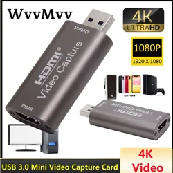 USB 3.0 4K 60Hz Video Capture Card HDMI-compatible Video Grabber Record Box for PS4 Game DVD Camcorder Camera Recording Live USB 3.0 4K 60Hz Video Capture Card HDMI-compatible Video Grabber Record Box for PS4 Game DVD Camcorder Camera Recording Live