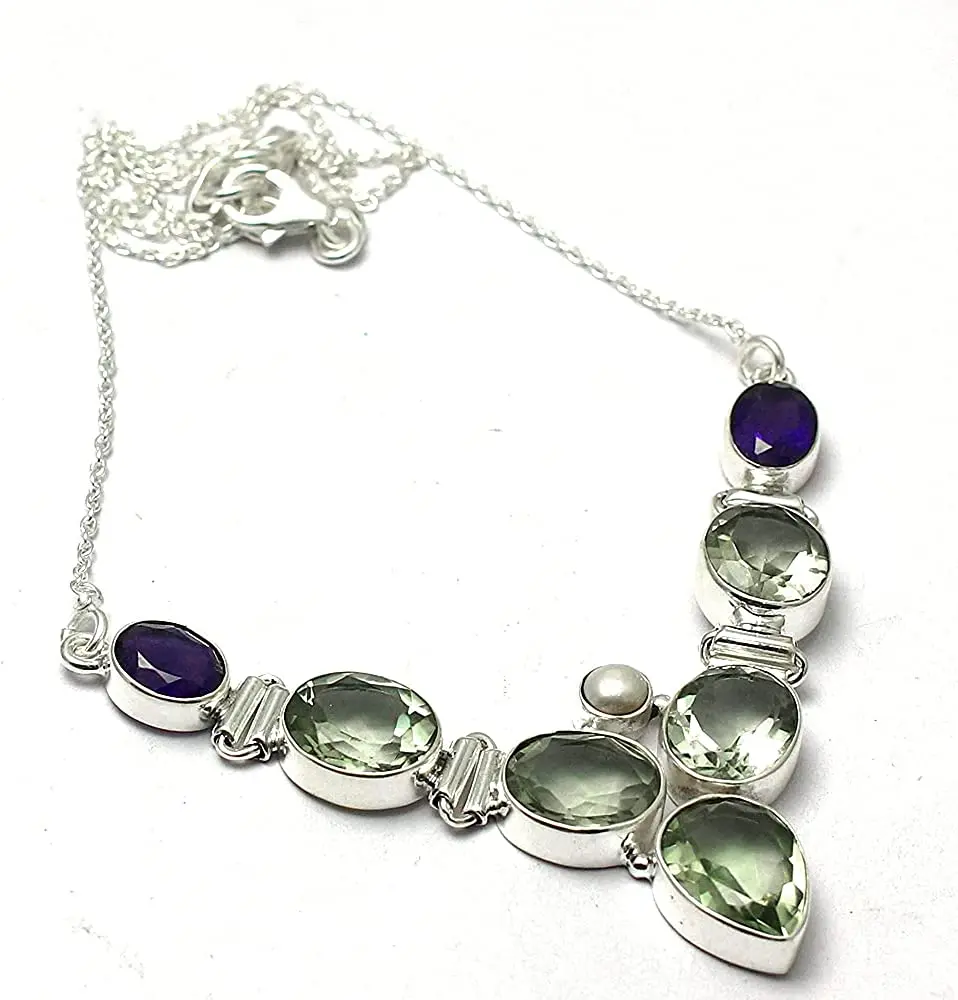 Genuine Green Amethyst + Amethyst Necklace 925 Sterling Silver, 44 cm,MHBNE0257
Genuine Green Amethyst + Amethyst Necklace 925 Sterling Silver, 44 cm,MHBNE0257