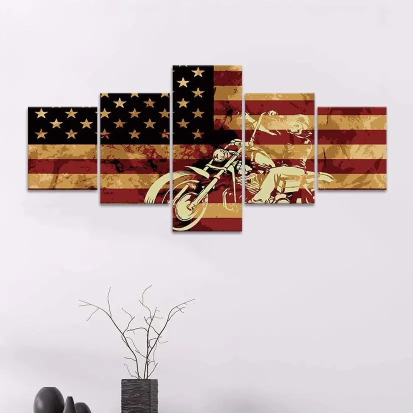 No Framed 5 Pieces Motorcycle on American Flag Cuadros HD Wall Art Canvas Posters Pictures Paintings Home for Living Room Decor
No Framed 5 Pieces Motorcycle on American Flag Cuadros HD Wall Art Canvas Posters Pictures Paintings Home for Living Room Decor