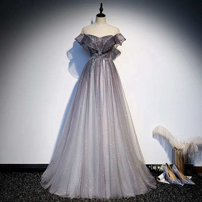 Luxury Shiny Gray Evening Dresses Sequins Off Shoulder O-Neck Long Beading A-Line Cocktail Party Quinceanera Formal Prom Gowns
Luxury Shiny Gray Evening Dresses Sequins Off Shoulder O-Neck Long Beading A-Line Cocktail Party Quinceanera Formal Prom Gowns