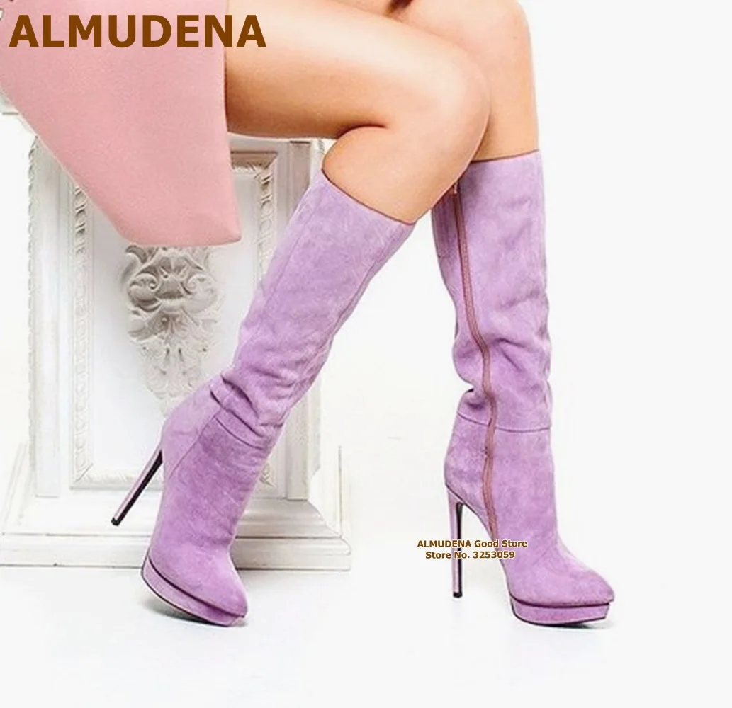 ALMUDENA Lavender Purple Suede Knee Boots Women Stiletto Heel Platform Long Boots Nice Fall Winter Dress Shoes Dropship Size46
ALMUDENA Lavender Purple Suede Knee Boots Women Stiletto Heel Platform Long Boots Nice Fall Winter Dress Shoes Dropship Size46