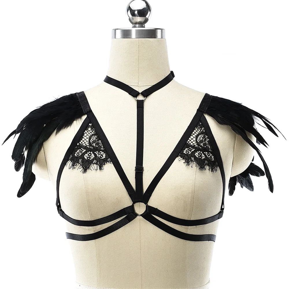 Black Open Chest Body Harness Bra Feather Epaulettes Rave Wear Bondage Lace Sexy Lingerie Goth Women Body Cage Adjustable Harnes
Black Open Chest Body Harness Bra Feather Epaulettes Rave Wear Bondage Lace Sexy Lingerie Goth Women Body Cage Adjustable Harnes