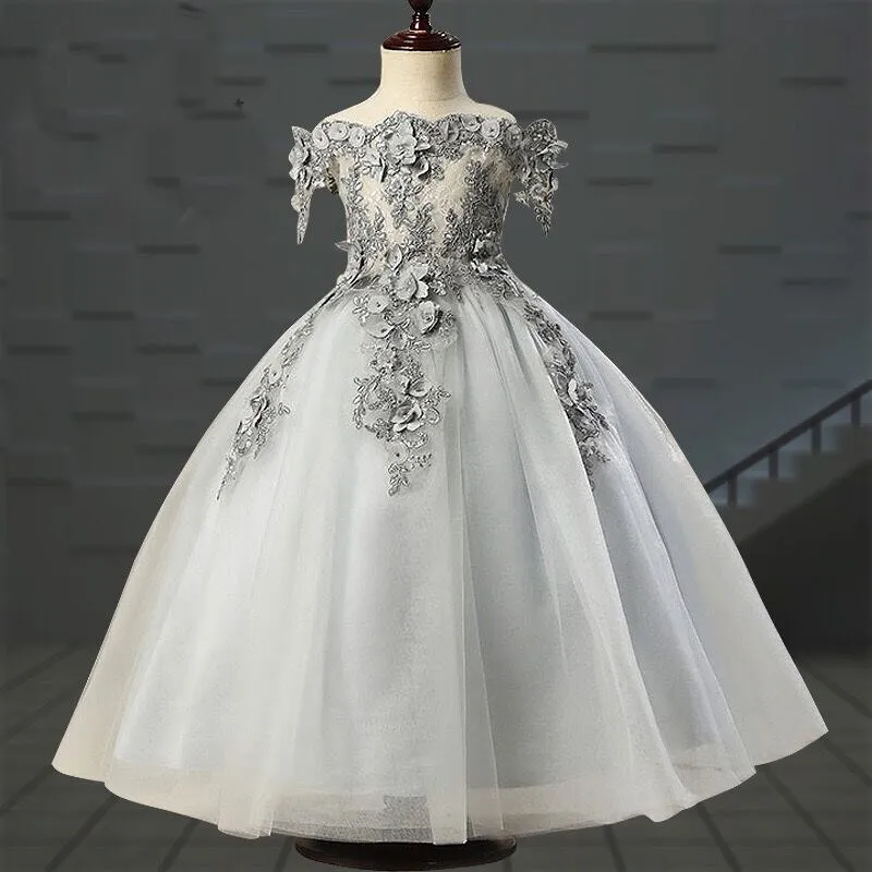 Gray Tulle Appliques Girls Wedding Dress embroidery Elegant Party Dress Off Shoulder Kid Party Dress for Girl Princess Tutu Gown
Gray Tulle Appliques Girls Wedding Dress embroidery Elegant Party Dress Off Shoulder Kid Party Dress for Girl Princess Tutu Gown