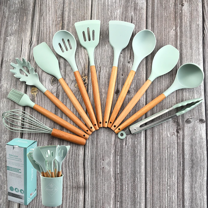 Wooden Handle Silicone Kitchenware 11 Pieces Set Spoon Shovel Cooking Kitchen Utensils
Wooden Handle Silicone Kitchenware 11 Pieces Set Spoon Shovel Cooking Kitchen Utensils