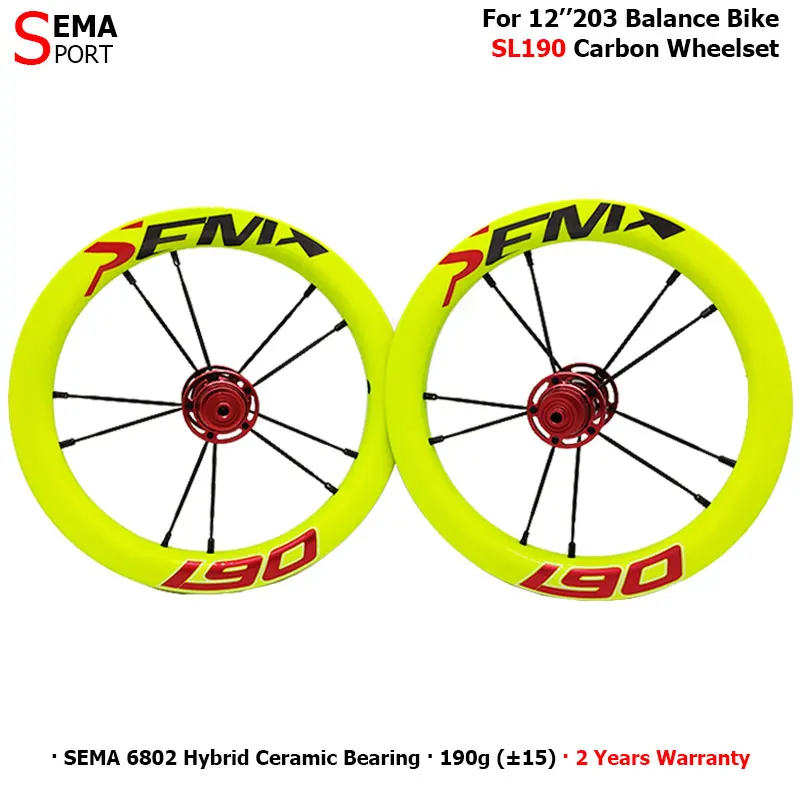 Carbon wheels SEMA SL190 190g carbon wheelset 12inch super light wheels with 6801 bearing for Kids balance bike/push
Carbon wheels SEMA SL190 190g carbon wheelset 12inch super light wheels with 6801 bearing for Kids balance bike/push