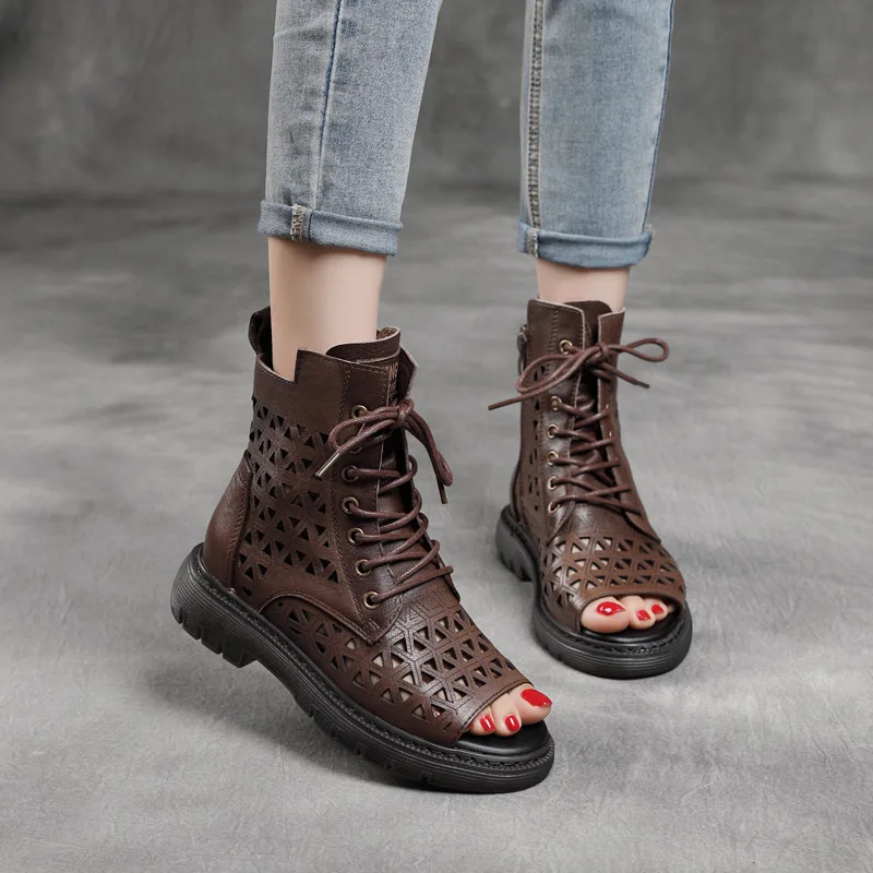 Spring and Summer New First Layer Cowhide Martin Boots Hollow Boots Lace-up Casual Fish Mouth Short Boots Single Boots Women
Spring and Summer New First Layer Cowhide Martin Boots Hollow Boots Lace-up Casual Fish Mouth Short Boots Single Boots Women