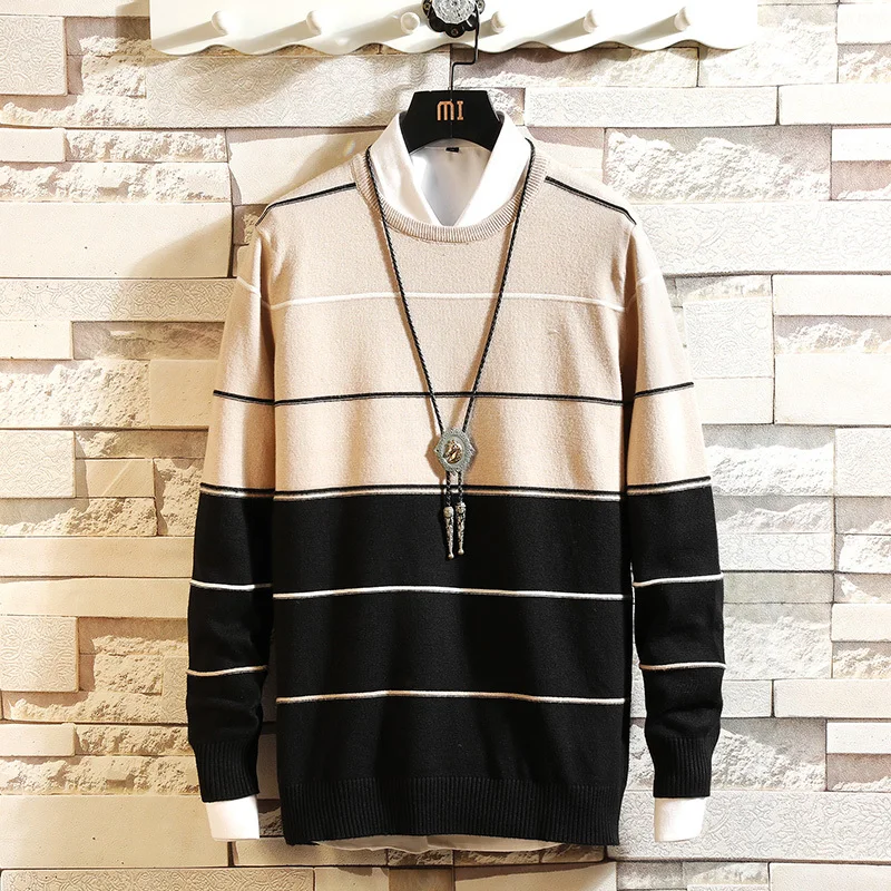 Autumn and winter new men's round neck pullover bottoming sweater, large size slim stripes color matching trend wild sweater 5XL
Autumn and winter new men's round neck pullover bottoming sweater, large size slim stripes color matching trend wild sweater 5XL