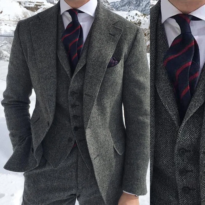 Vintage Herringbone Men Suits For Wedding Formal Business Groom Tuxedo 3 Pieces Tweed Slim Fit Groom Wear (Jacket+Vest+Pants)
Vintage Herringbone Men Suits For Wedding Formal Business Groom Tuxedo 3 Pieces Tweed Slim Fit Groom Wear (Jacket+Vest+Pants)