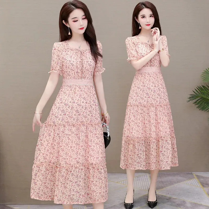 Summer 2022 New Women Dresses Short Sleeve Chiffon Loose Dress Female Mid-length Casual Floral Waist Dress Vestidos
Summer 2022 New Women Dresses Short Sleeve Chiffon Loose Dress Female Mid-length Casual Floral Waist Dress Vestidos