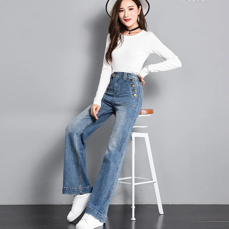 Buttons Straight Loose High Waist Slim Fit Flare Pants Jeans Korean Fashion Full Length Trousers Top Quality Denim Pants
Buttons Straight Loose High Waist Slim Fit Flare Pants Jeans Korean Fashion Full Length Trousers Top Quality Denim Pants