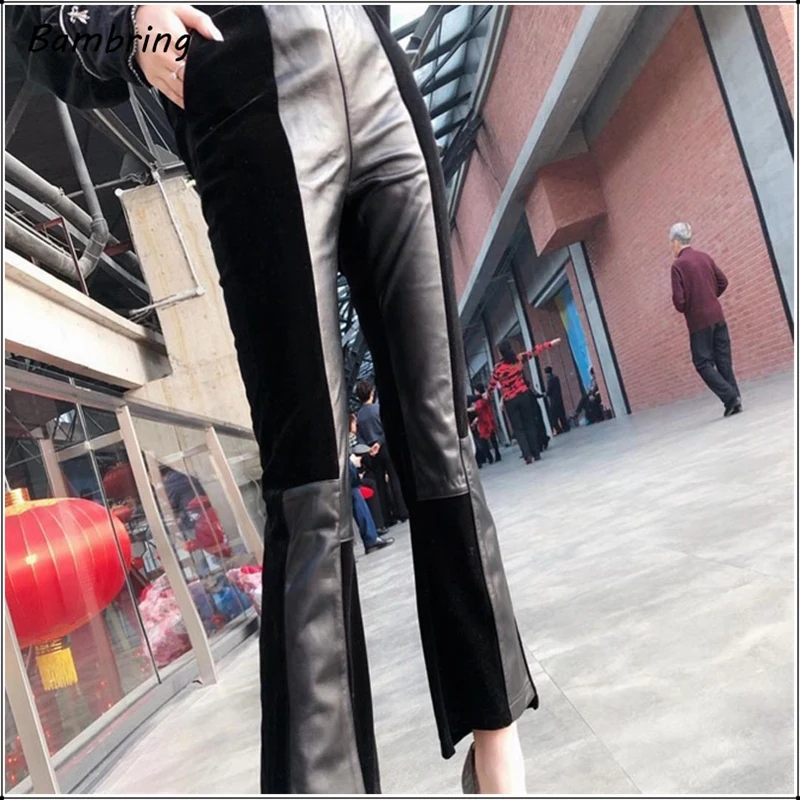 4XL Velvet Stitching PU Leather Pants Women Large Size High Waist Stretch Flare Trousers Lady Slim Bell-bottom Pants 5XL New
4XL Velvet Stitching PU Leather Pants Women Large Size High Waist Stretch Flare Trousers Lady Slim Bell-bottom Pants 5XL New