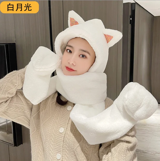 Hat Female Autumn Winter Scarf Hat Gloves One Three Piece Fox Ear Warm Ear Protection Cold Hat Girl Outdoor White
Hat Female Autumn Winter Scarf Hat Gloves One Three Piece Fox Ear Warm Ear Protection Cold Hat Girl Outdoor White