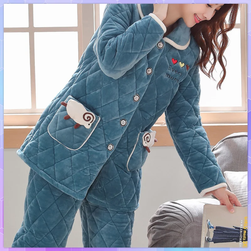 Winter Coral Fleece Home Clothes Pajama Set Sleepwear Femme Pyjama Long Sleeve Trouser Ensemble Female Pijama Thicken Warm Homew
Winter Coral Fleece Home Clothes Pajama Set Sleepwear Femme Pyjama Long Sleeve Trouser Ensemble Female Pijama Thicken Warm Homew