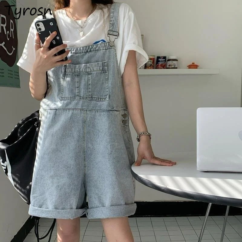 Women Rompers Kawaii Preppy Style Overalls Straps Denim Playsuits Loose Retro Streetwear Casual Students All-match High Quality
Women Rompers Kawaii Preppy Style Overalls Straps Denim Playsuits Loose Retro Streetwear Casual Students All-match High Quality