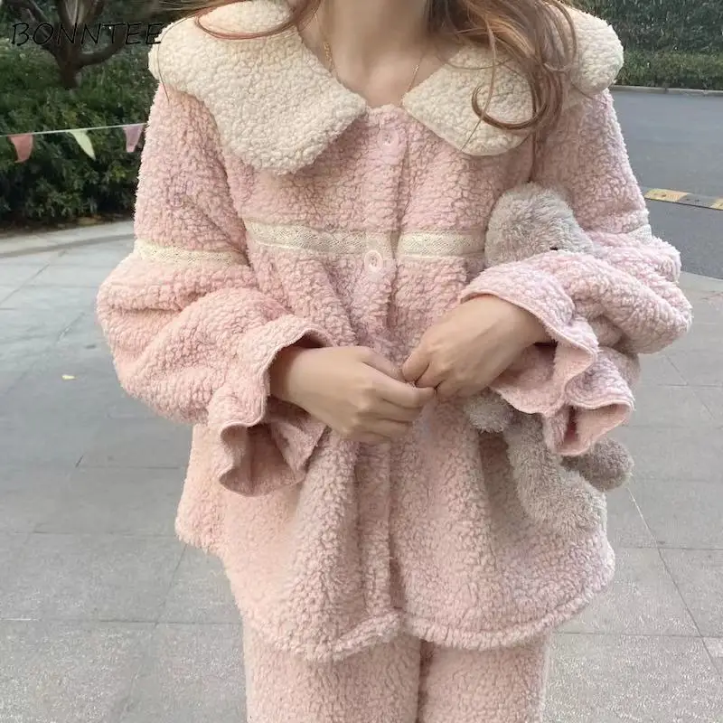 Women Pajama Sets Winter Loose Warm Cute Sleepwear Long Sleeve Thicken Aesthetic Korean Style Lace Patchwork Leisure Female
Women Pajama Sets Winter Loose Warm Cute Sleepwear Long Sleeve Thicken Aesthetic Korean Style Lace Patchwork Leisure Female