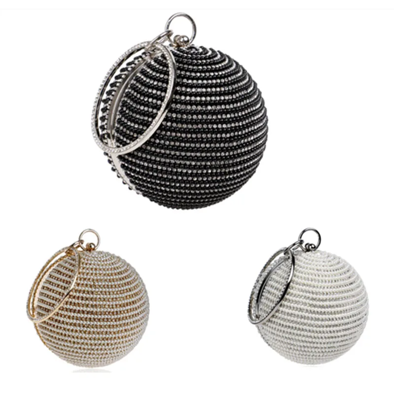 Fashion Rhinestone Round Ball Clutch Dinner Purse Silver High Quality Diamond Circular Bags Ladies Party Meeting Small Handbag
Fashion Rhinestone Round Ball Clutch Dinner Purse Silver High Quality Diamond Circular Bags Ladies Party Meeting Small Handbag