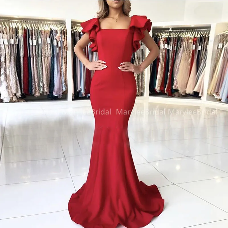 Open Back Red Evening Dresses With Ruffles Sleeve 2021 Square Collar Satin Mermaid Formal Prom Party Gowns vestidos de noche
Open Back Red Evening Dresses With Ruffles Sleeve 2021 Square Collar Satin Mermaid Formal Prom Party Gowns vestidos de noche