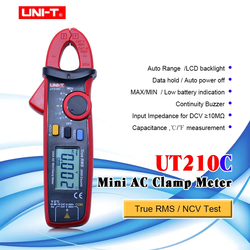 UNI-T Digital Clamp Meter Auto Range Multimeter UT210C MINI True RMS Auto Range AC DC Volt 200A Ohm Capacitance Tester
UNI-T Digital Clamp Meter Auto Range Multimeter UT210C MINI True RMS Auto Range AC DC Volt 200A Ohm Capacitance Tester