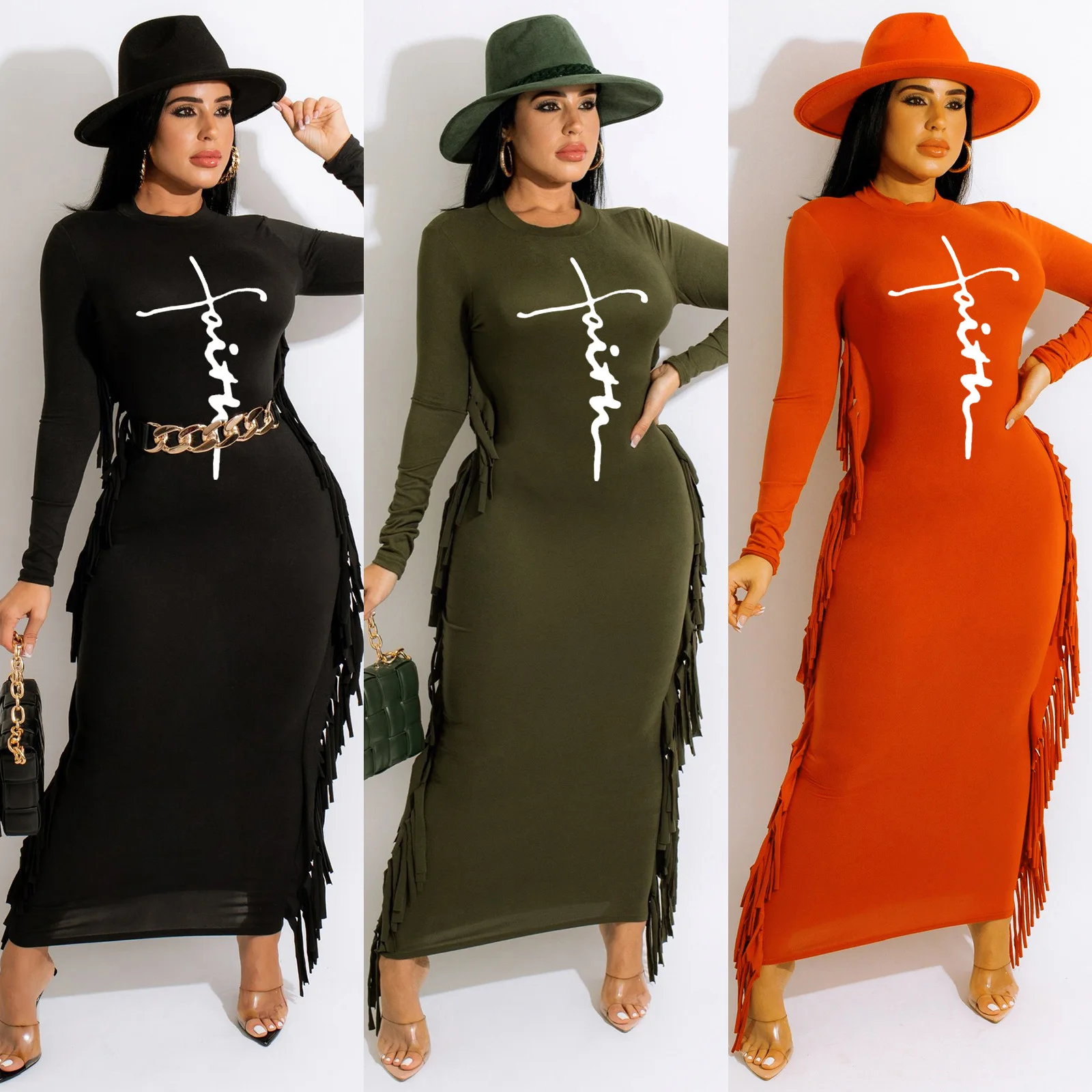 Tassel Maxi Dress For Women Long Sleeve Bodycon Dresses Solid Round Neck Female Robe Fashion Y2K Black Slim Ankle-length Dress
Tassel Maxi Dress For Women Long Sleeve Bodycon Dresses Solid Round Neck Female Robe Fashion Y2K Black Slim Ankle-length Dress