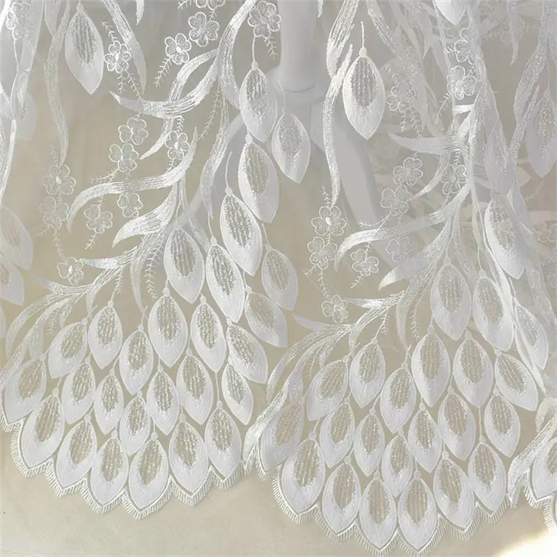 Off White Embroidery Lace Fabric Peacock Feathers Patern Wedding Dress Cloth Accessorries
Off White Embroidery Lace Fabric Peacock Feathers Patern Wedding Dress Cloth Accessorries