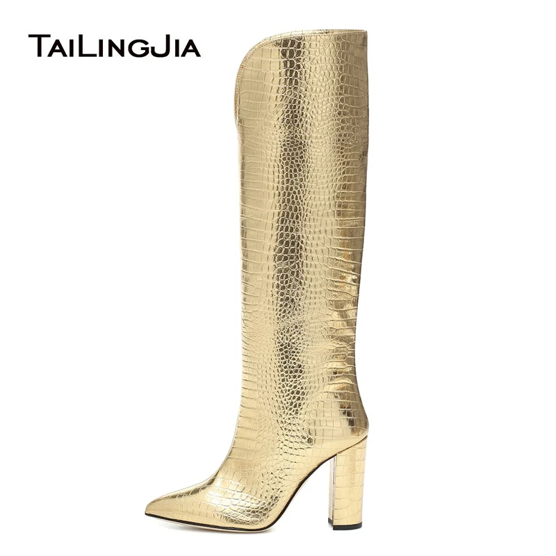 Block Heel Knee High Boots for Women Pointed Toe Gold Patent Leather Elegant Long Boot Lady 2019 Winter Handmade Shoes Big Size
Block Heel Knee High Boots for Women Pointed Toe Gold Patent Leather Elegant Long Boot Lady 2019 Winter Handmade Shoes Big Size