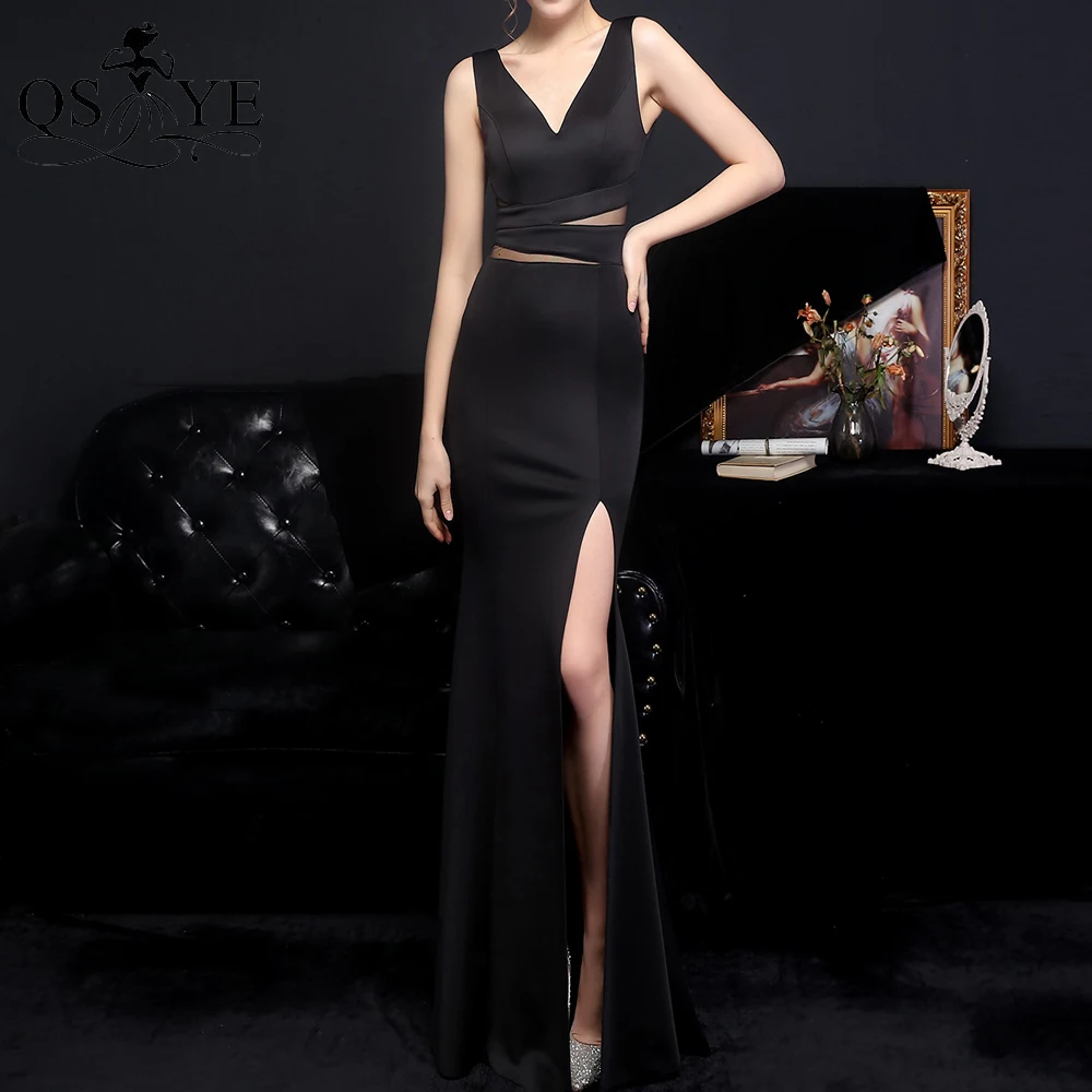 Black Long Evening Dresses Elastic Sheath Prom Gown V Neck Hollow out Party Dress Open Low Back Beadings Straps Formal Dress
Black Long Evening Dresses Elastic Sheath Prom Gown V Neck Hollow out Party Dress Open Low Back Beadings Straps Formal Dress