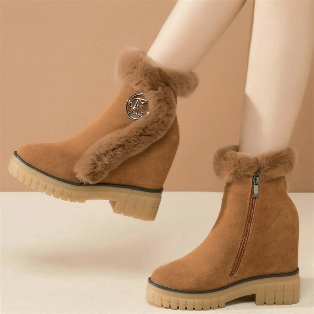 Winter Warm Fur Pumps Shoes Women Genuine Leather High Heel Motorcycle Boots Female High Top Round Toe Snow Boots Casual Shoes
Winter Warm Fur Pumps Shoes Women Genuine Leather High Heel Motorcycle Boots Female High Top Round Toe Snow Boots Casual Shoes