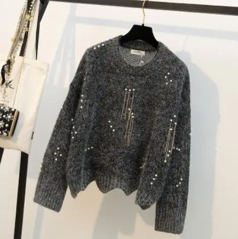 Rebicoo Heavy Work Beading Shiner Pullover Knitted Sweater Loose Crazy Style O Neck Long Sleeve Pull Femme Solid Jersey Mujer
Rebicoo Heavy Work Beading Shiner Pullover Knitted Sweater Loose Crazy Style O Neck Long Sleeve Pull Femme Solid Jersey Mujer