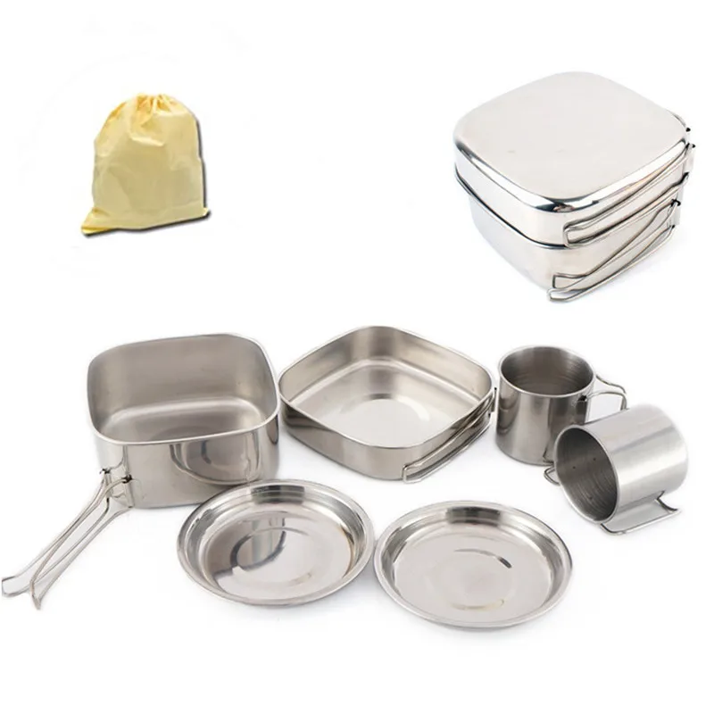 6PCS/Set Camping Cookware Stainless Steel Cooking Set Soup Pot Frying Pan Outdoor Survival Gear For Backpacking Picnic Hiking 
6PCS/Set Camping Cookware Stainless Steel Cooking Set Soup Pot Frying Pan Outdoor Survival Gear For Backpacking Picnic Hiking